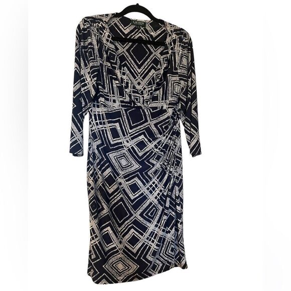 Lauren Ralph Lauren Womens Navy Geometric
Wrap Dress Stretch Size 14 - Picture 1 of 9